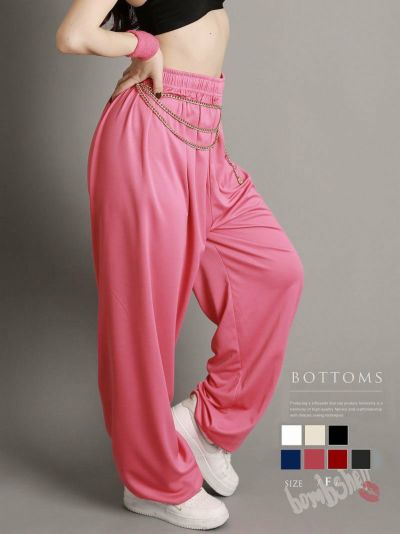 【SALE!￥4378→￥2626】ゆるダボスウェット大きめカラーパンツ ダンス衣装【bombshell】(フリーサイズ)(ブラック/ホワイト/レッド/ネイビー/グレー/ピンク/オフホワイト)
