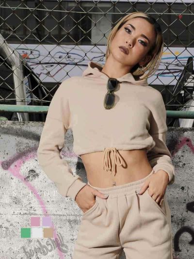 SALE￥2178→￥1089！ 裏起毛スウェットショート丈パーカー×スウェットパンツセットアップ ストリート系【B/bomb】(フリーサイズ)(パープル/ホワイト/ピンク/ベージュ/グリーン)