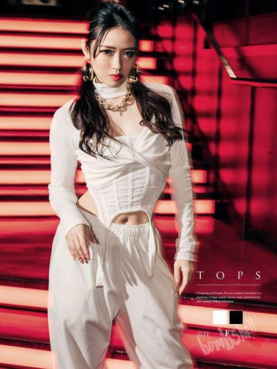 SALE￥3608→￥1804！ ハイネックバストカットリブカットソー2点セット ダンス衣装【bombshell】(フリーサイズ)(ブラック/ホワイト)