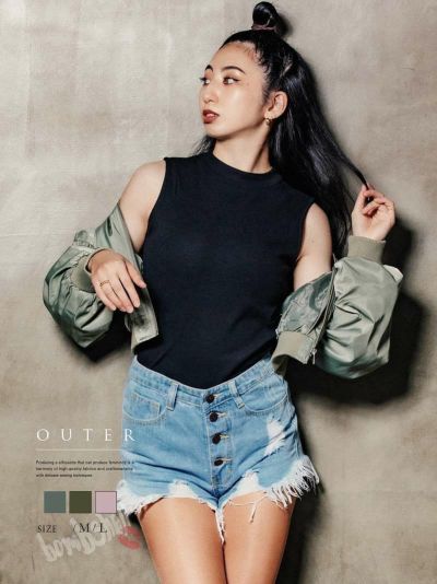 SALE￥3278→￥1639！ 丈短MA1ショート丈ブルゾン ストリート系【B/bomb】(M/L)(カーキ/ライトカーキ/ピンク)