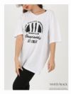 Uネックプリント半袖Tシャツ×リブパンツセットアップ【bombshell/ボムシェル】
