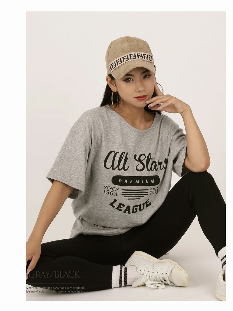 英字ロゴプリントTシャツ×ウエストゴムパンツセットアップ【bombshell/ボムシェル】
