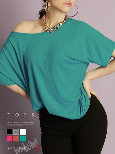 SALE￥1188→￥594！ ポケット付ビッグTシャツ薄手半袖UネックTシャツ ストリート系【B/bomb】(M/L)(ブラック/オフホワイト/ライトグレー/オレンジ/ピンク/ターコイズ)