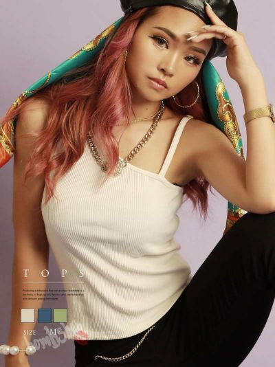 SALE￥1188→￥594！ ワンショルダーリブキャミソール ダンス衣装【bombshell】(M)(アイボリー/ライトグリーン/ブルー)