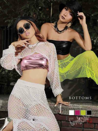 SALE￥4378→￥2626！ メッシュサルエルパンツ ダンス衣装【bombshell】(フリーサイズ)(ピンク/イエロー/ホワイト/ブラック)