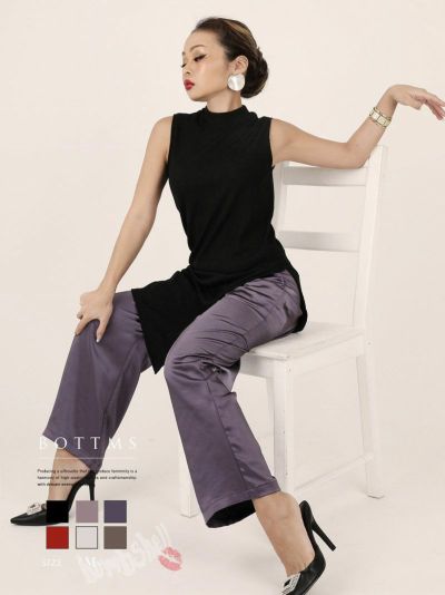 SALE￥2398→￥1199！ サテンワイドパンツ ストリート系【B/bomb】(M)(アイボリー/グレージュ/パープル/テラコッタ/ブラウン/ブラック)
