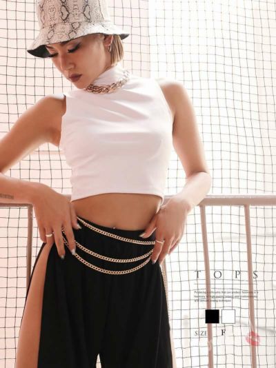 【SALE!￥1078→￥539】【メール便対応】ハイネックホワイト無地タンクトップ【ダンス衣装通販bombshell/ボムシェル】(フリーサイズ)(ホワイト/ブラック)