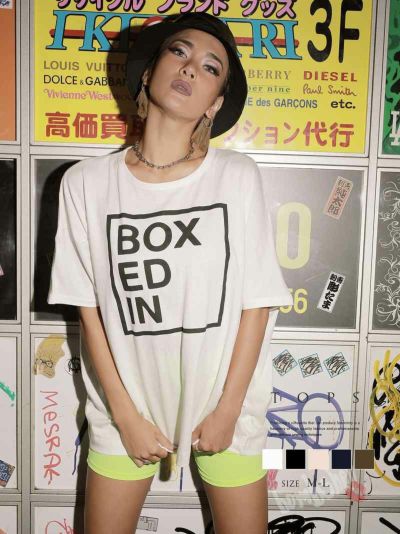 英字ロゴプリントBIGオーバーサイズTシャツ ストリート系【B/bomb】(M-L)(ブラック/ネイビー/カーキ/アイボリー/オートミール)