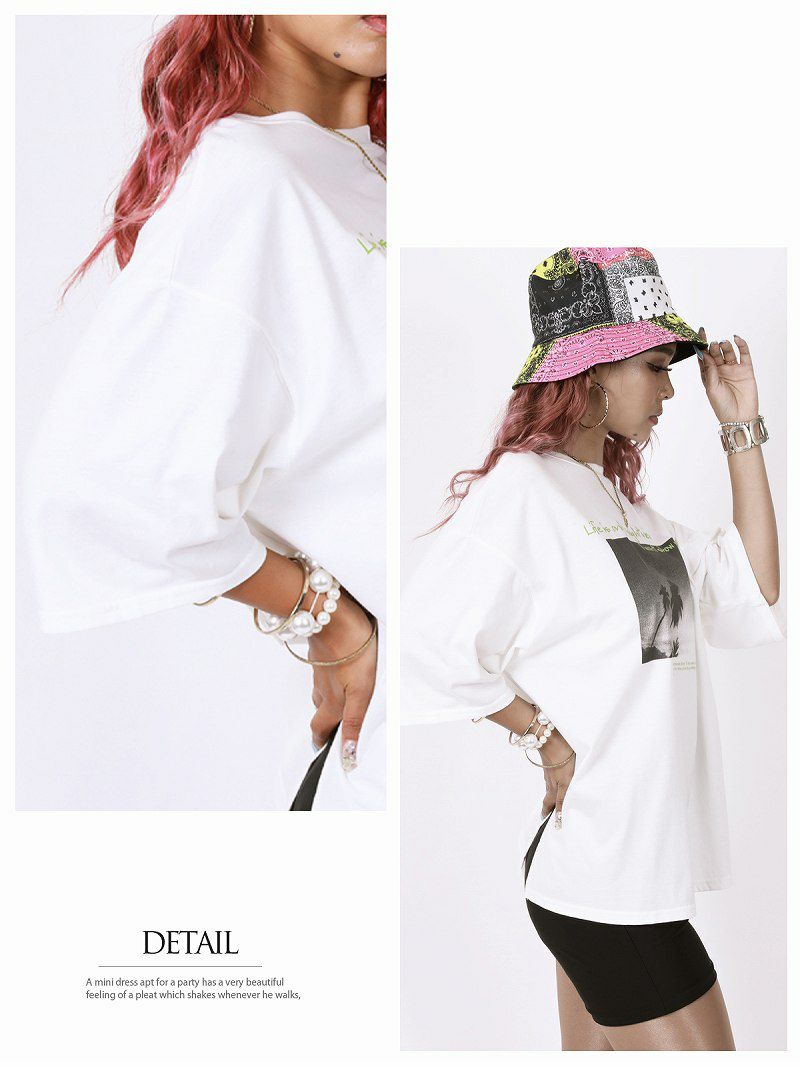 転写プリント5分袖クルーネックTシャツ【bombshell/ボムシェル】