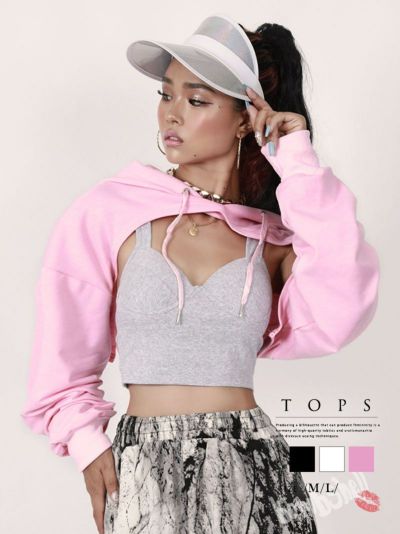 フロントオープン長袖スウェットパーカーフーディー ストリート系【B/bomb】(M/L)(ブラック/ホワイト/ピンク)