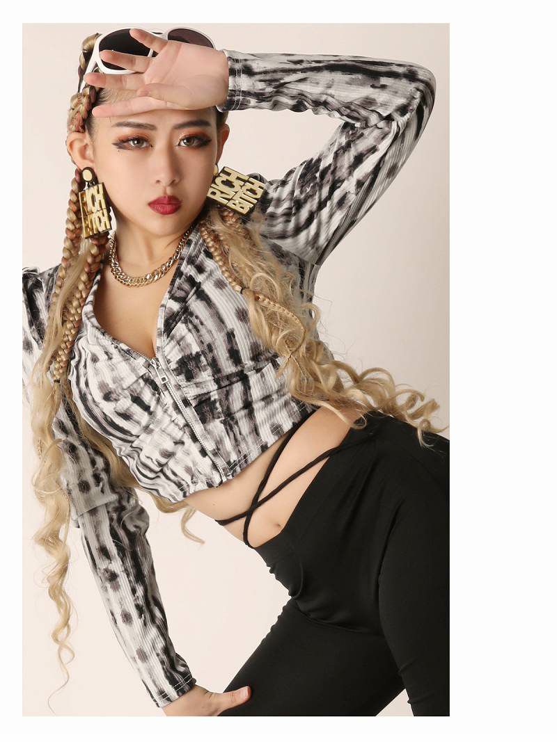 レオパード柄ギャザー入りフロントファスナーzipスキッパー【ダンス衣装通販bombshell/ボムシェル】