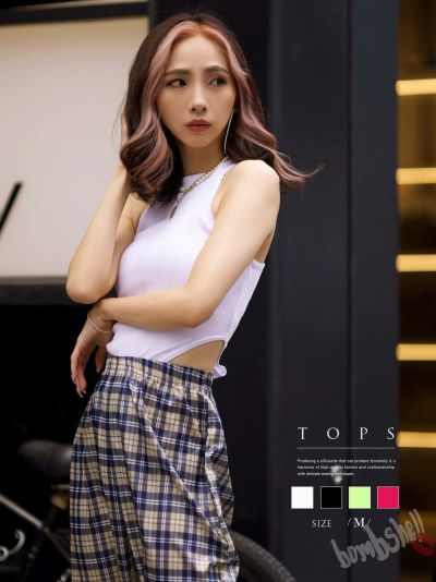 【メール便対応】クロッチ付きアメスリハイネックリブカットソーレオタード【ダンス衣装通販bombshell/ボムシェル】(M)(ブラック/ホワイト/イエロー/ピンク)