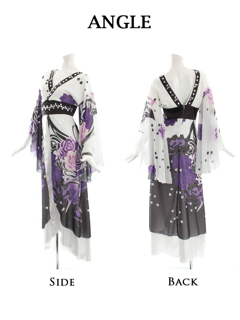 白×紫バラ柄中ミニ和柄花魁和装衣装【bombshell/ボムシェル】