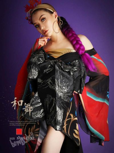 盛り帯花魁風sexy着物衣装【bombshell/ボムシェル】 ダンス衣装【bombshell】(S/M/L/XL)(レッド)