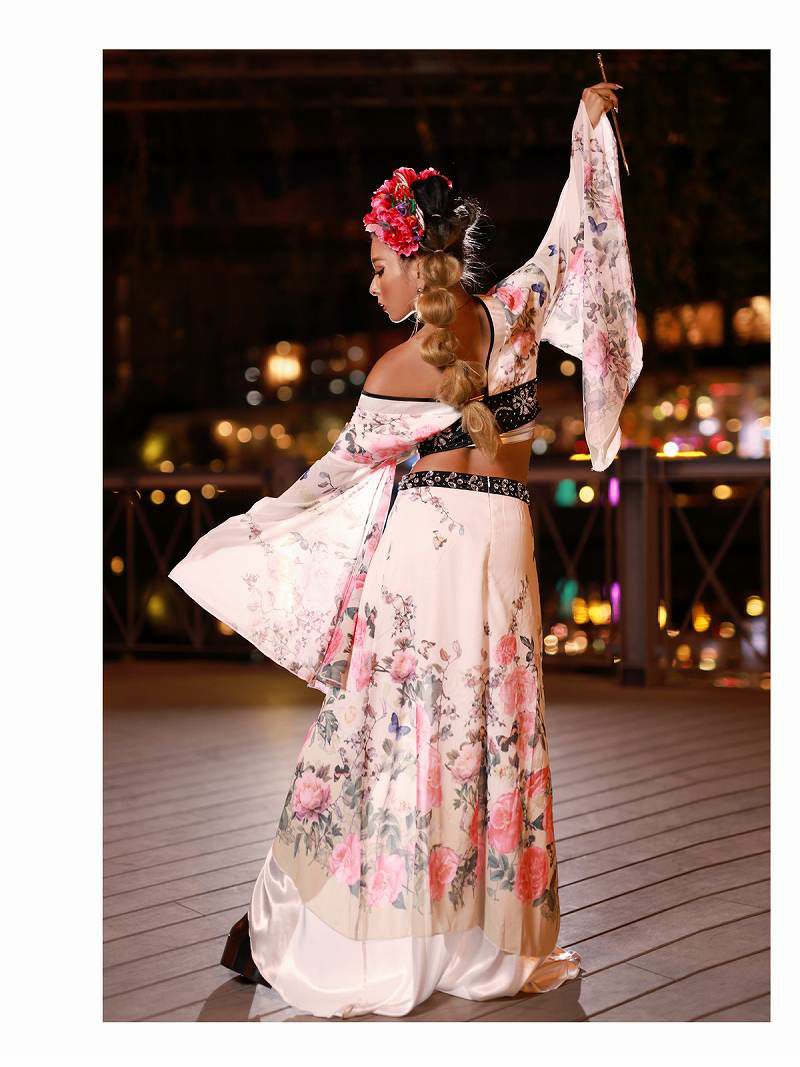 花柄シフォングラデ花魁振袖風セットアップ和装衣装2点セット【ダンス衣装通販bombshell/ボムシェル】