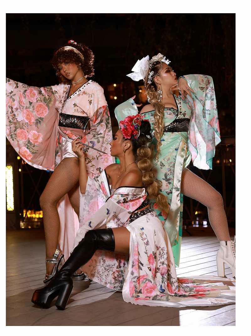 花柄シフォングラデ花魁振袖風セットアップ和装衣装2点セット【ダンス衣装通販bombshell/ボムシェル】