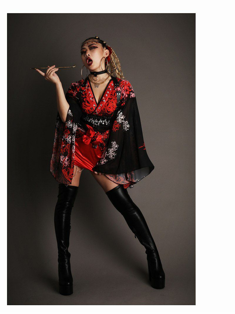 妖艶彼岸花柄シフォングラデ花魁風着物衣装【ダンス衣装通販bombshell/ボムシェル】