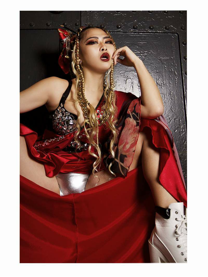 花魁風妖艶アネモネ柄シフォングラデ和装着物衣装【ダンス衣装通販bombshell/ボムシェル】
