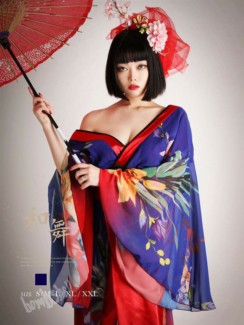 豪華大判花柄バイカラーグラデ花魁風着物衣装 ダンス衣装