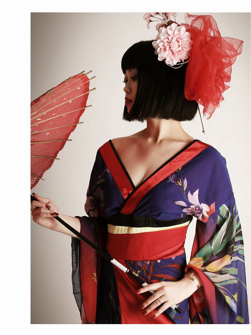 豪華大判花柄バイカラーグラデ花魁風着物衣装【ダンス衣装通販bombshell/ボムシェル】