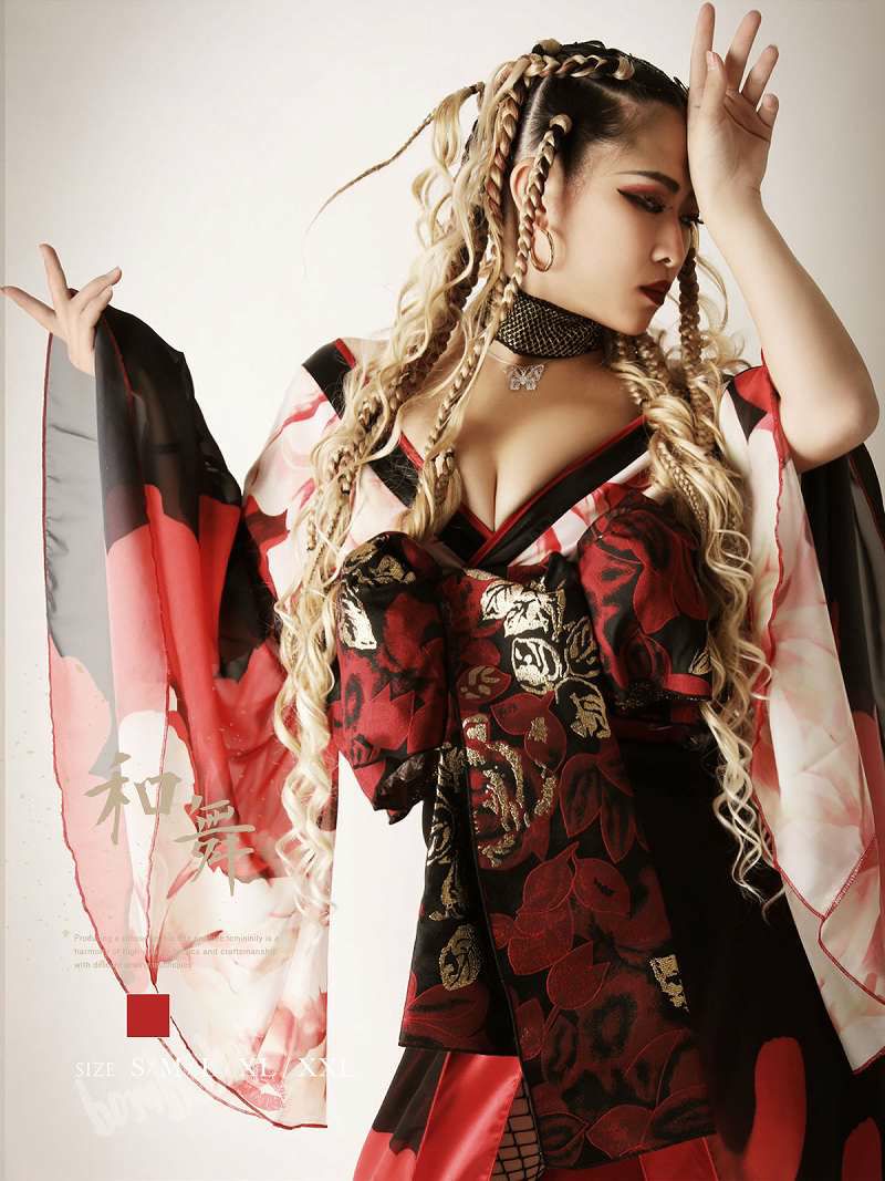 本格盛り帯！豪華大判妖艶花柄シフォングラデ和装着物衣装【ダンス衣装通販bombshell/ボムシェル】