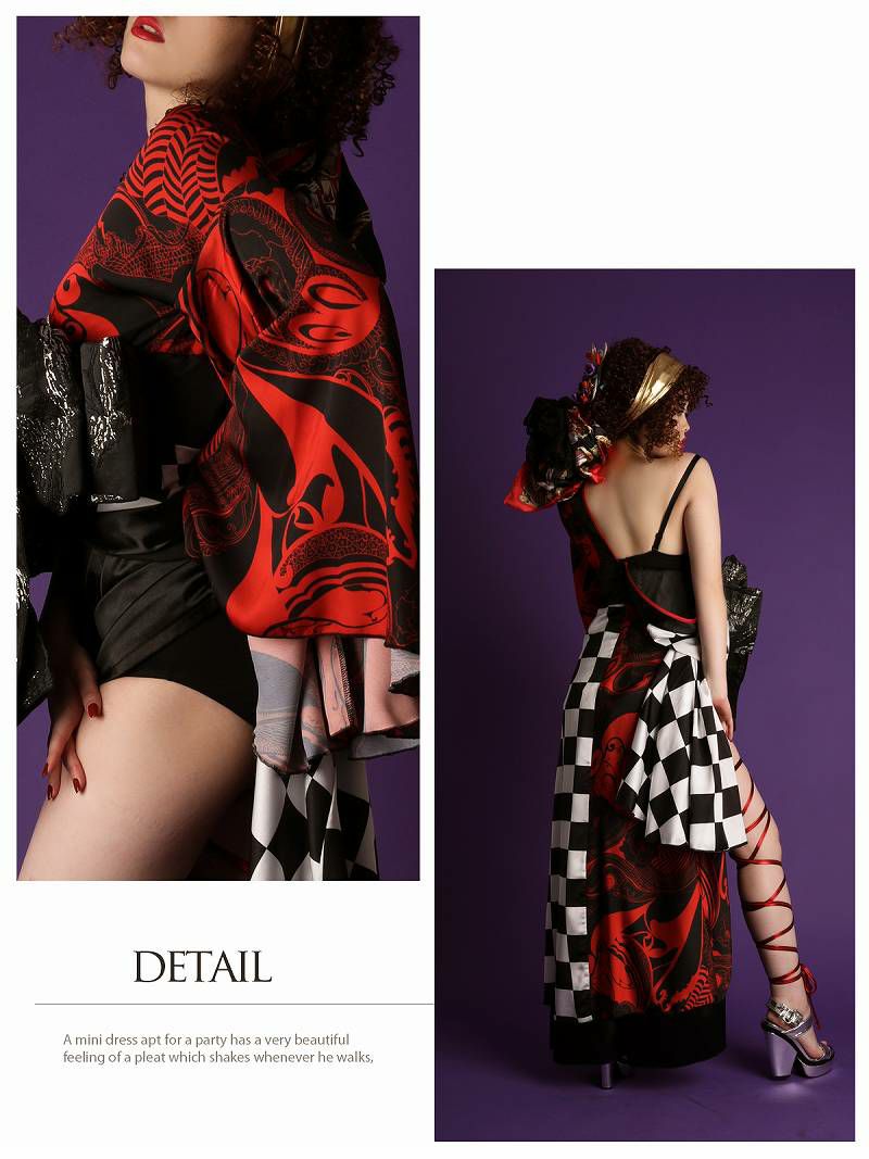 市松格子モダン和柄盛り帯シフォン花魁風和装衣装【ダンス衣装通販bombshell/ボムシェル】