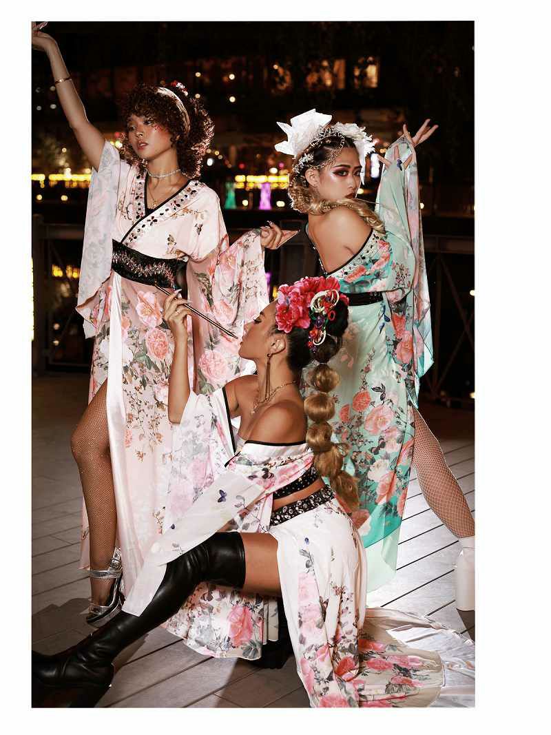 和華ローズ柄グラデフラワーシフォン振袖風着物衣装【ダンス衣装通販bombshell/ボムシェル】