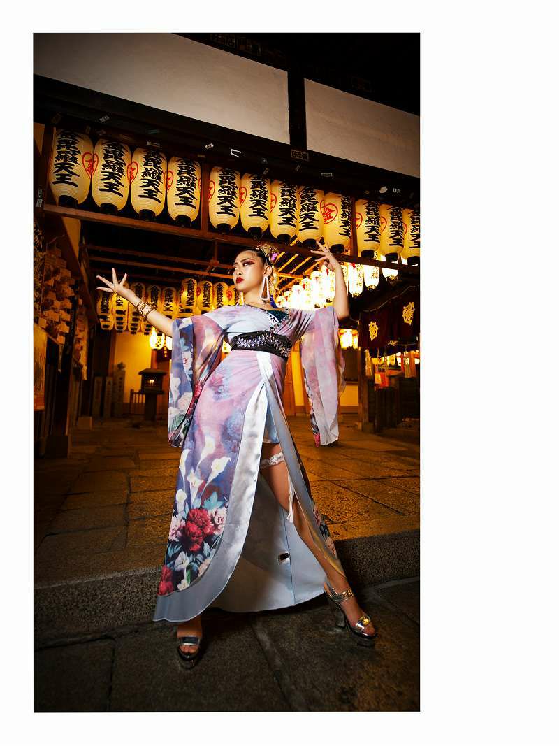 花魁風シフォングラデぼかしフワラーブーケ和柄着物衣装【ダンス衣装通販bombshell/ボムシェル】