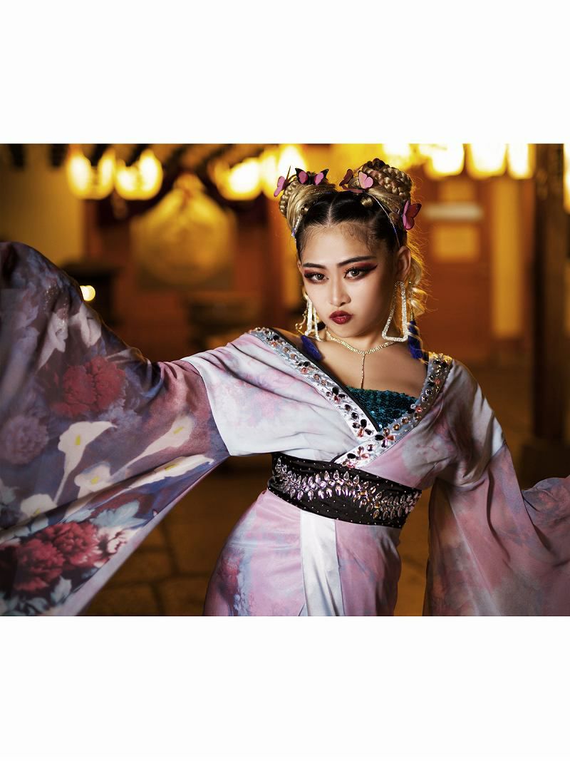 花魁風シフォングラデぼかしフワラーブーケ和柄着物衣装【ダンス衣装通販bombshell/ボムシェル】