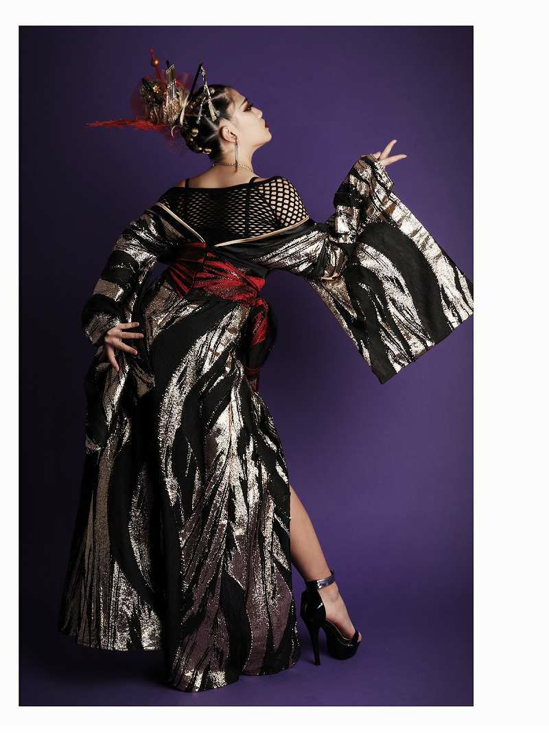 本格的！妖艶和柄バイカラーラメジャガード花魁風着物衣装 ダンス衣装  