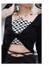 重ね着風へそ出しブロックチェック柄長袖カットソートップス【ダンス衣装通販bombshell/ボムシェル】