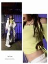 全8色！お腹出し短丈サイドカットリブニットオフショル長袖カットソー【ダンス衣装通販bombshell/ボムシェル】
