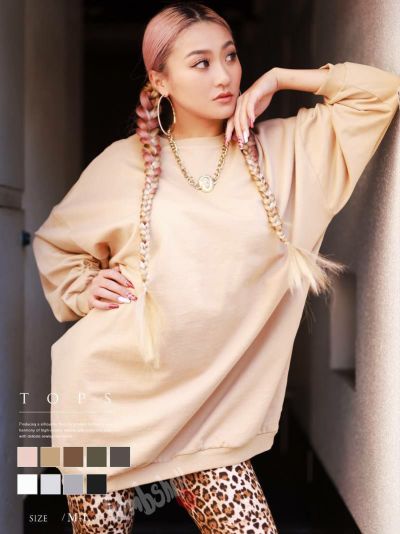 SALE￥1408→￥704！ 全9色!￥裏起毛シンプルワンカラーBIGボリュームスウェットワンピース ストリート系【B/bomb】(M-L)(キャメル/ブラック/カーキ/グレーカーキ/ピンクベージュ/グレー/ウォームトープ/アイボリー/