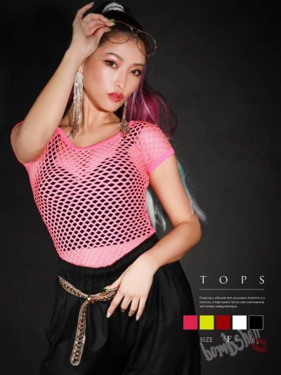 SALE￥2948→￥1474！ 全5色!￥タイトシースルーストレッチメッシュカットソートップス ダンス衣装韓国 kpop衣装 韓国ファッション  ダンス衣装【bombshell】(フリーサイズ)(ブラック/ホワイト/イエロー/レッド/ピン