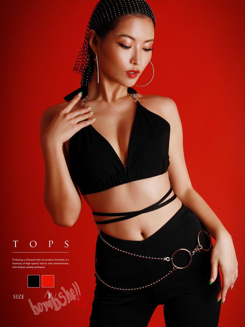 【メール便対応】フロントバックルベルトホルターネッククロップドトップス ダンス衣装韓国 kpop衣装 韓国ファッション 【ダンス衣装通販