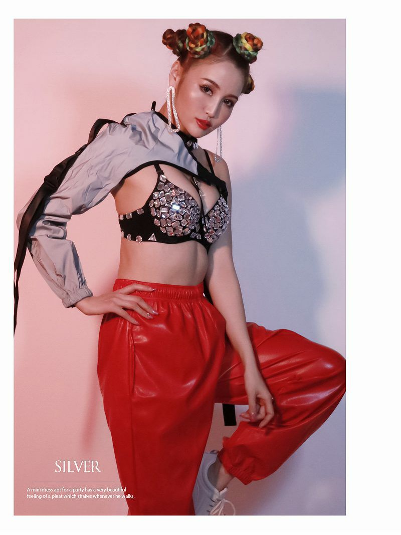 【メール便対応】アシンメトリーバックルベルト片腕アームウォーマートップス ダンス衣装韓国 kpop衣装 韓国ファッション 【ダンス衣装通販