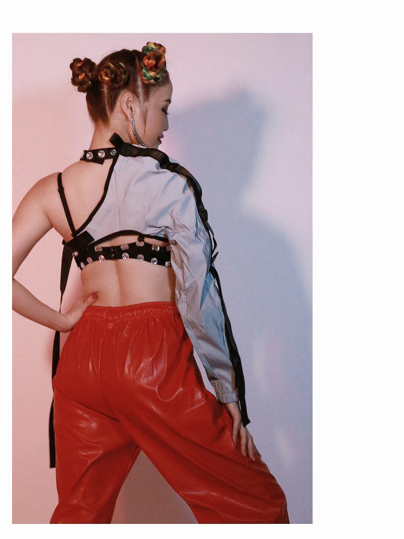 【メール便対応】アシンメトリーバックルベルト片腕アームウォーマートップス ダンス衣装韓国 kpop衣装 韓国ファッション 【ダンス衣装通販