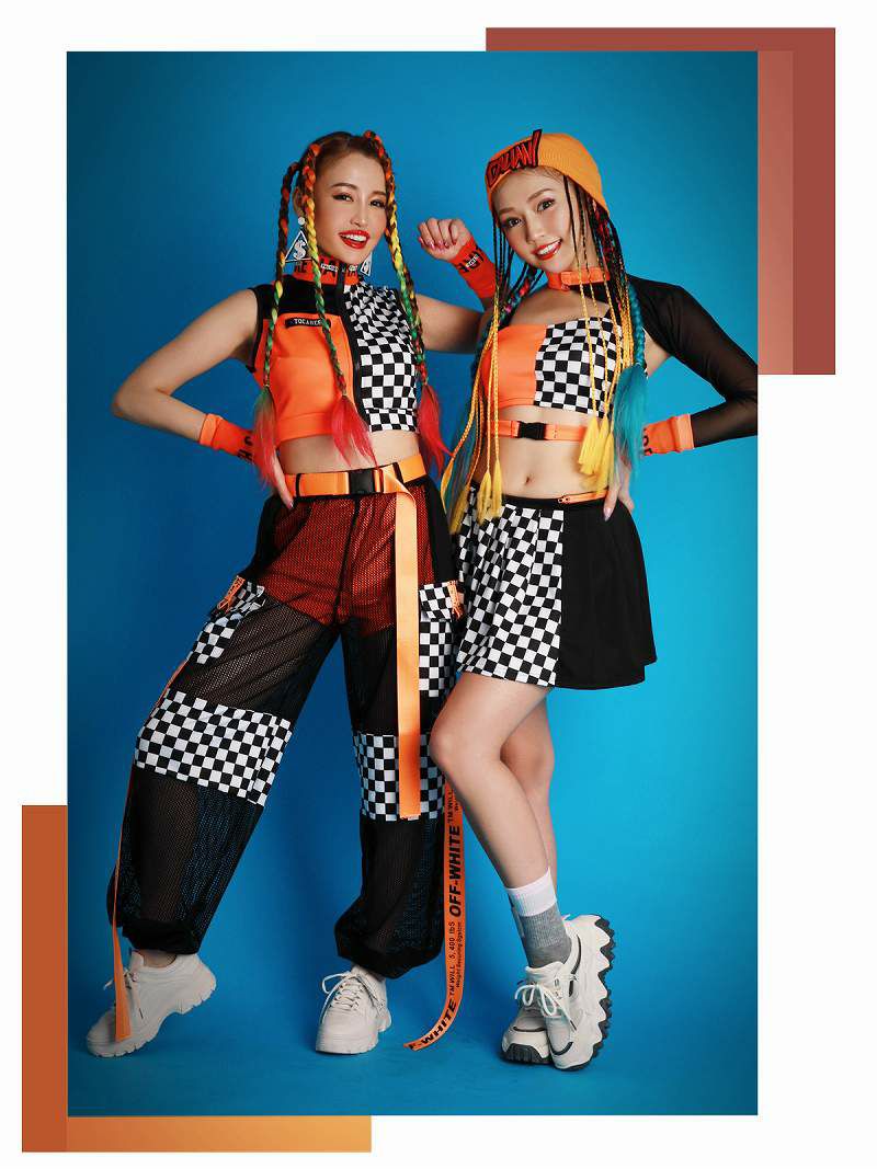 SO CUTE！チェッカー柄へそ出しバックルベルトビスチェプリーツミニスカートセットアップ3点セット【ダンス衣装通販bombshell/ボムシェル】