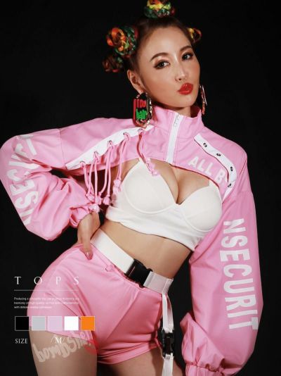 胸パッド付お腹見せセクシーショート丈ビスチェトップス ダンス衣装韓国 kpop衣装 韓国ファッション 【ダンス衣装通販bombshell/ボムシェル】(M)(パープル/オレンジ/グレー/ホワイト/ブラック)