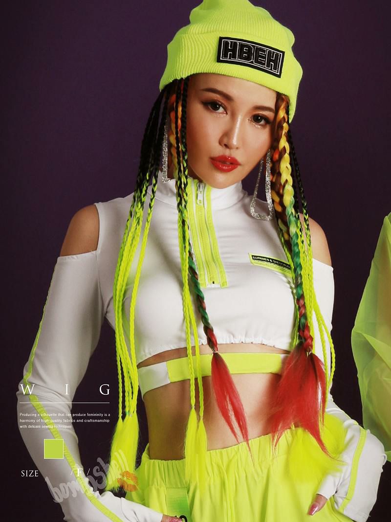 ネオンカラーコーンロウヘアエクステ付きニット帽子【ダンス衣装通販bombshell/ボムシェル】