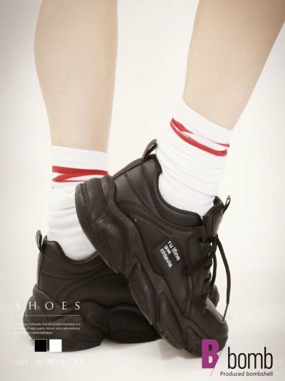 【SALE!￥4378→￥4727】ゴツめ厚底ソールダッドダンスシューズスニーカー【ダンス衣装通販bombshell/ボムシェル】(S/M/L/XL)(ブラック/ホワイト)