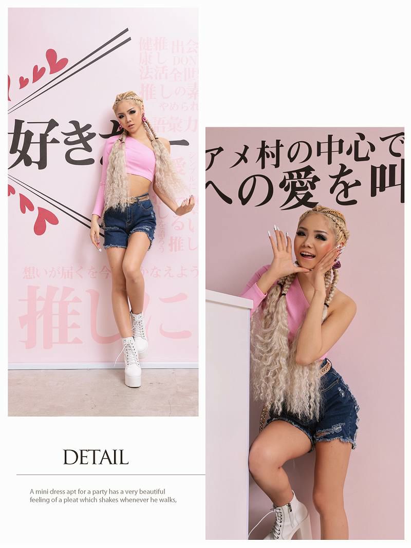 全7色！ネオンカラーワンショルダーアシメ長袖リブニットカットソー【ダンス衣装通販bombshell/ボムシェル】