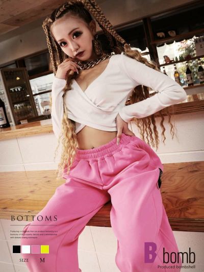 全4色！ネオンカラービッグスウェットジョガーパンツ【ダンス衣装通販bombshell/ボムシェル】(M)(ブラック/ホワイト/ピンク/イエロー)