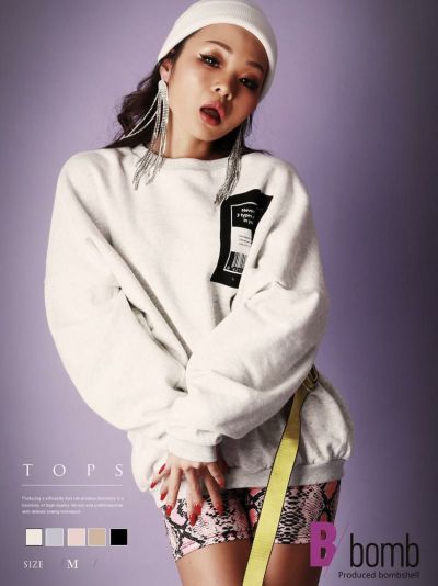 選べる5カラー！BIGバックプリントロング丈スウェットトレーナー【ダンス衣装通販bombshell/ボムシェル】(M-L)(ブラック/オートミール/ウォームトープ/グレー/ピンクベージュ)