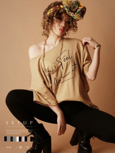ビッグT＆ストレッチレギンスセットアップ【ダンス衣装通販bombshell/ボムシェル】(M/L)(ホワイト×ブラック/キャメル×ブラック/オートミール×ブラック/ブラック×グレー/インクブラック×グレー)