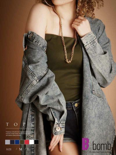 【SALE!￥858→￥429】ワンカラー無地チューブトップ ストリート系【B/bomb】(M/L)(ブラック/杢グレー/カーキ/ネイビー/オフホワイト/Cピンク/Rブルー)