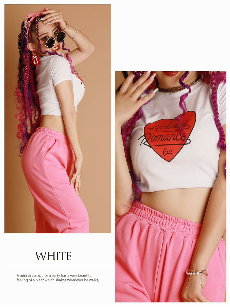 ハートプリントクロップド半袖Tシャツ