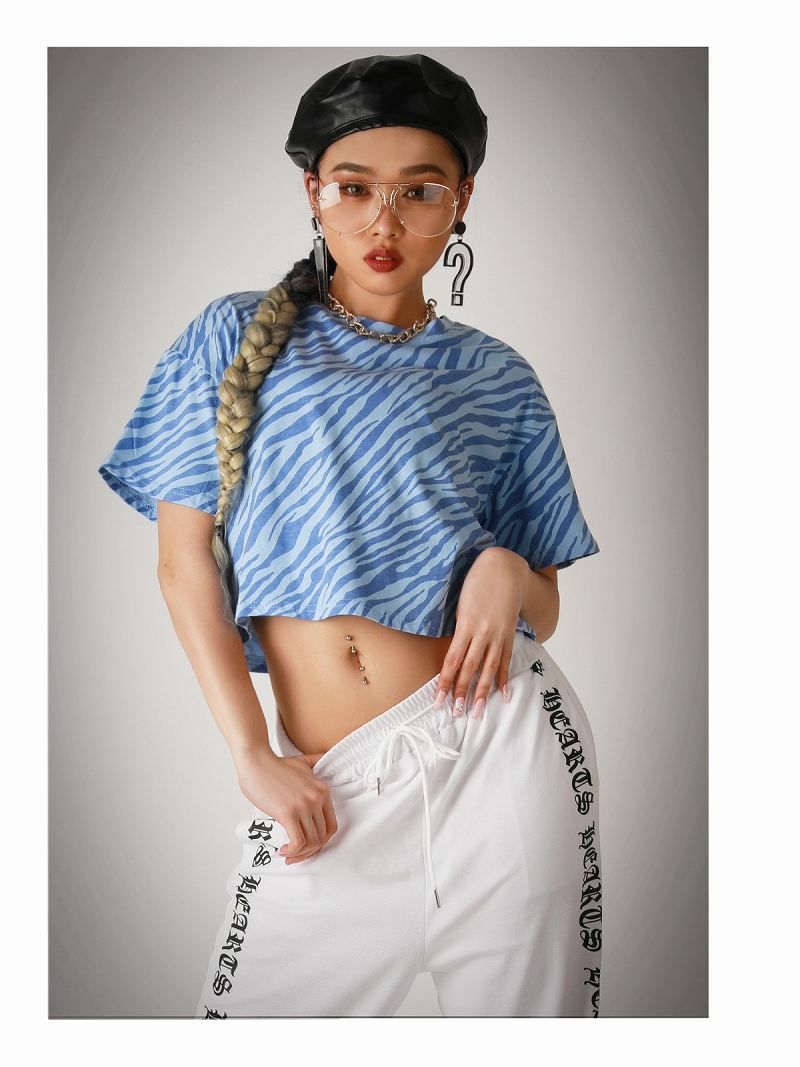 ゼブラ柄ショート丈半袖Tシャツ