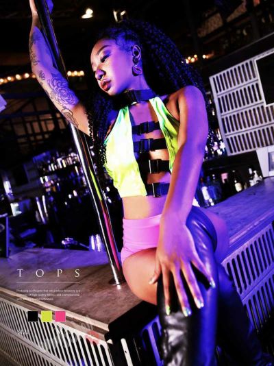 【SALE!￥2398→￥1199】ボンテージ風谷間見せセクシートップス ダンス衣装【bombshell】(M)(イエロー/ピンク/ブラック)