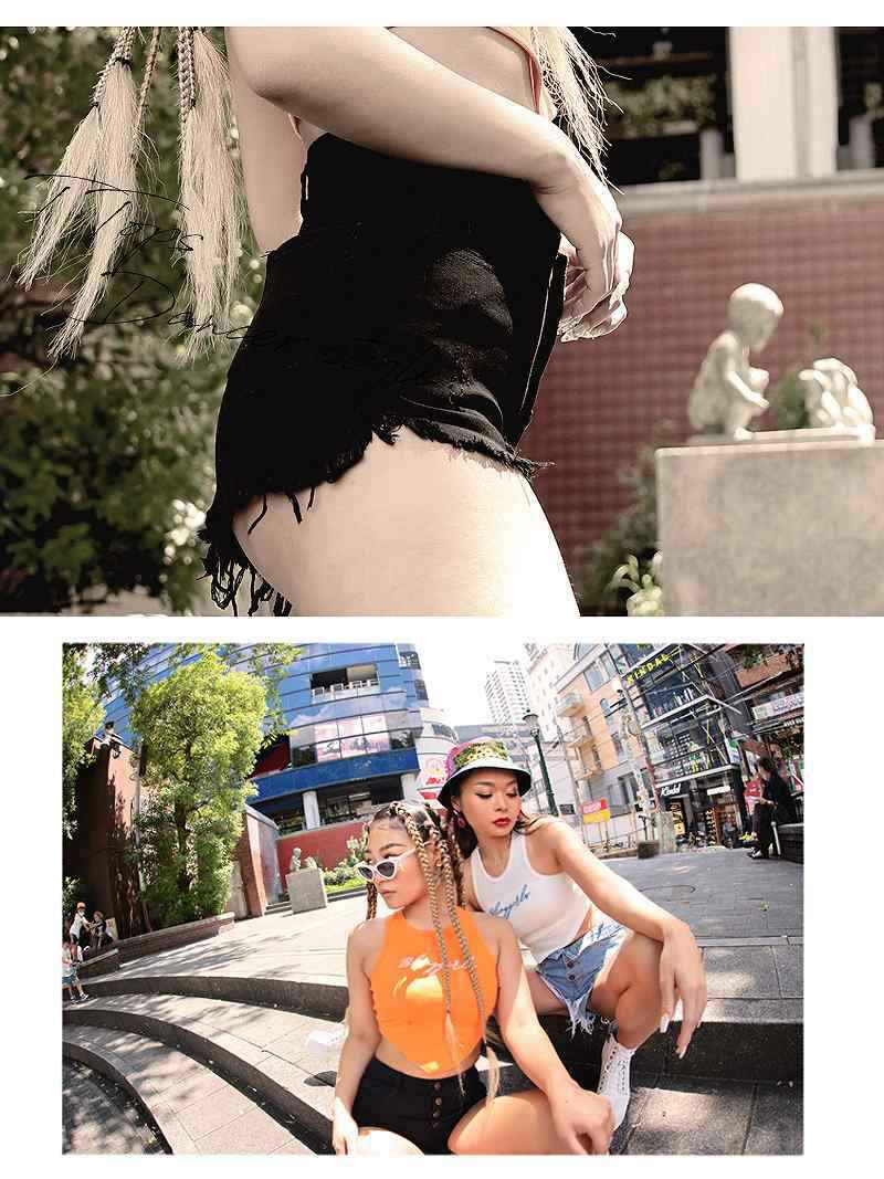 ダメージジーンズハイウエストショートパンツ